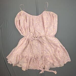 Oliveaceous Purple Floral Ruffle Mini Dress L Boho Summer Sleeveless